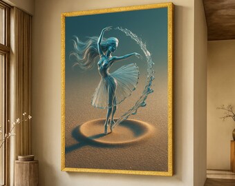 Elegant Ballerina Dance Canvas, Water Effect Ballet Art, Modern Figurative Wall Art, Fluid Movement Home Decor, Contemporary Canvas Painting