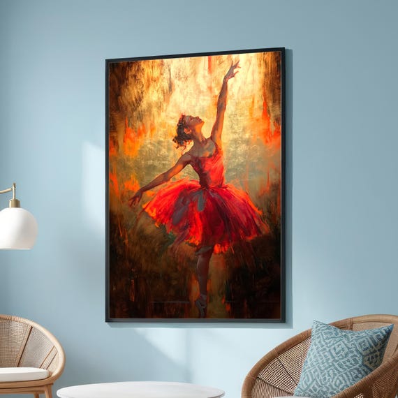 Passionate Ballerina in Red Tutu Canvas Print – Expressive Dance Art with Vibrant Colors for Dramatic Wall Decor