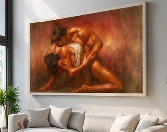 Lienzo de pareja romántica, pintura de abrazo apasionado, decoración de pared de amor, impresión artística romántica para dormitorio