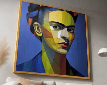 Abstract Geometric Portrait Canvas, Modern Cubism Wall Art, Colorful Female Face Contemporary Home Decoration, Ready to Hang Canvas