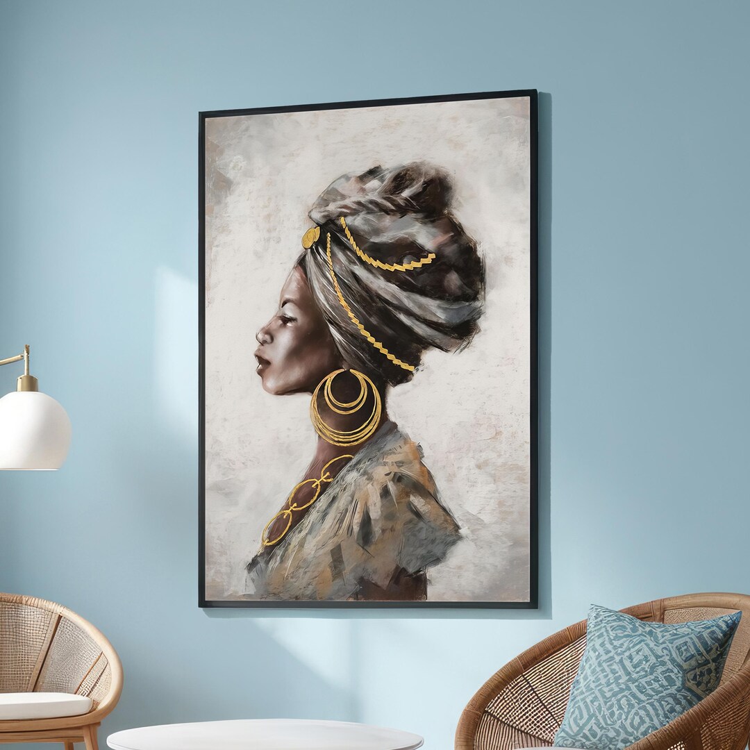 Elegant African Woman in Gold Jewelry - Regal Side Profile Portrait ...