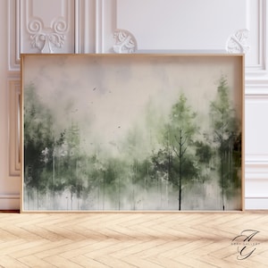 Misty Green Forest Print, Nature Wall Art, Tranquil Forest Decor, Serene Woodland wall art, Landscape Art Print, misty Forest Artwork, BOS32