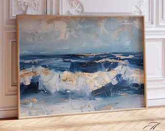 Blue Ocean Waves Abstract Art Print: Coastal Home Decor