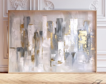 Gold & Gray Abstract Geometric Wall Art Print: Modern Living Room Decor