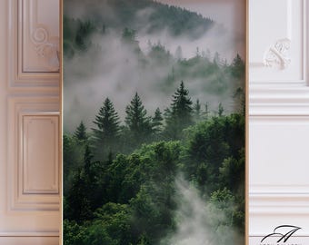 Foggy Forest Art Print: Green Enchanted Forest Wall Decor