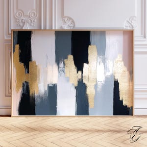 Abstract metal wall art, Gold and Black Abstract Wall Art Print, Contemporary Geometric Painting for Living Room & Office Decor, ABS3