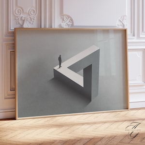 Penrose Triangle Art Print, Impossible Shape Wall Art, Minimalist wall art, Abstract Optical Illusion Print, Surrealist Wall Decor, CON13