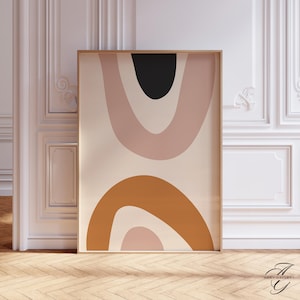Boho Geometric Abstract Wall Art, Earth Tone Minimalist Poster, pale art Shapes Print, Terracotta and Black Art for Living Room Decor MIN30