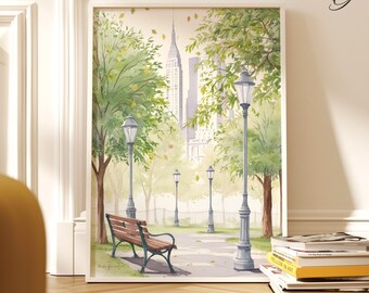 Central Park Watercolor Art Print: NYC Summer Landscape