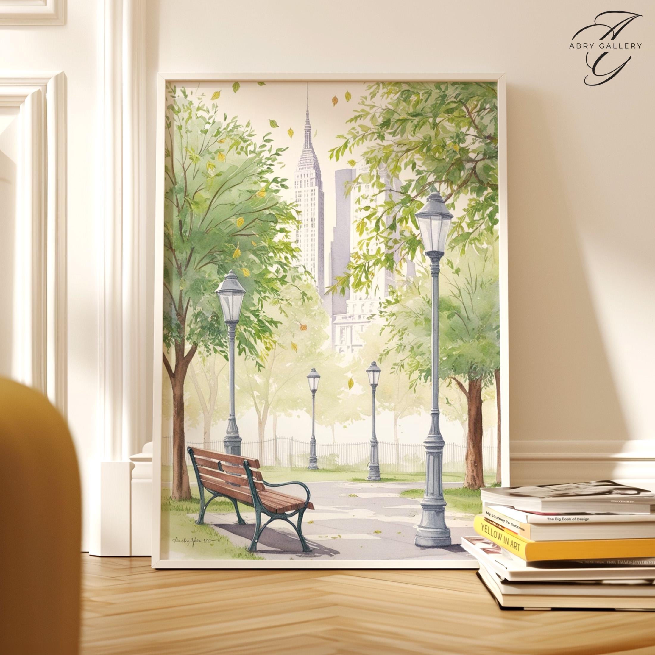 セントラルパークの水彩画アートプリント：ニューヨークの夏の風景