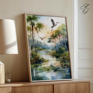 Everglades Wall Art, Florida Landscape Print, Nature Watercolor Poster, Wetlands Wildlife Art, Scenic Swamp Decor, USA Marsh Artwork CIT81