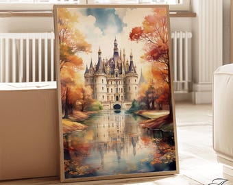 Château de Chambord Art Print: Autumn Watercolor, Loire Valley France