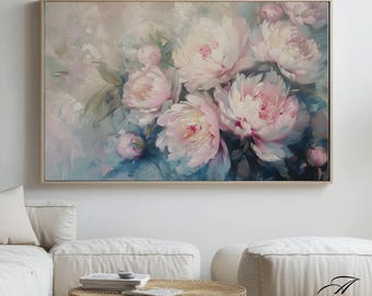 Impresión floral de peonía rosa suave para pared: Arte botánico abstracto para pared