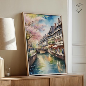 Straßburg Petite France Kunstdruck, Aquarell Kanalszene, Frankreich Frühling, Elsass Reiseplakat, WT88, Straß