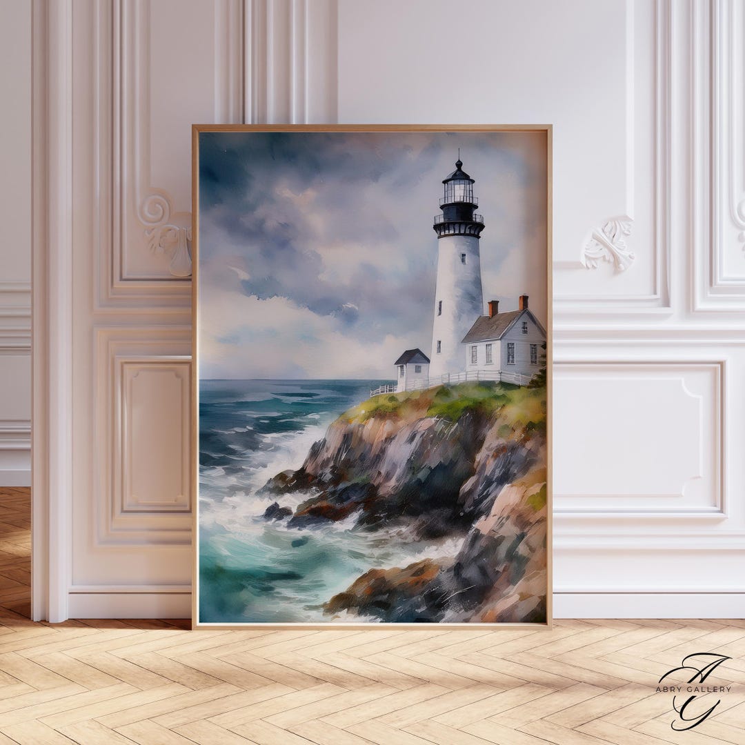 Portland Head Light Watercolor Print - Maine Costal Wall Art, Beach ...