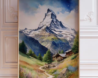 スイス絵画 ペニンアルプス 水彩画 アートプリント マッターホルン