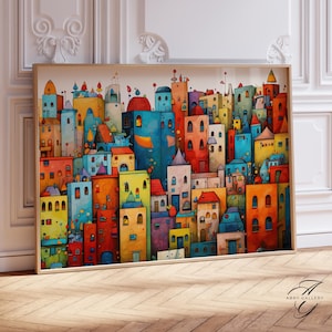 Vibrant Colorful Cityscape Wall Art Print, Modern Urban Illustration, Multicolored Fantasy Buildings, City Decor, cities Home Decor, CIT6