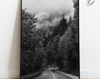 Foggy Forest Art Print: Black and White Tree Poster