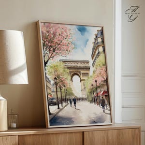 Paris Champs-Élysées Art Print, Arc de Triomphe Wall Art, France Cityscape, Watercolor Paris Decor, Romantic French Art Paris wall art, WT89