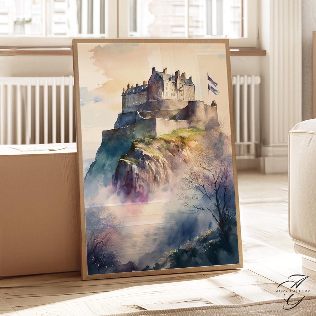Edinburgh Castle Watercolor Art Print: Misty Scottish Landscape - Etsy