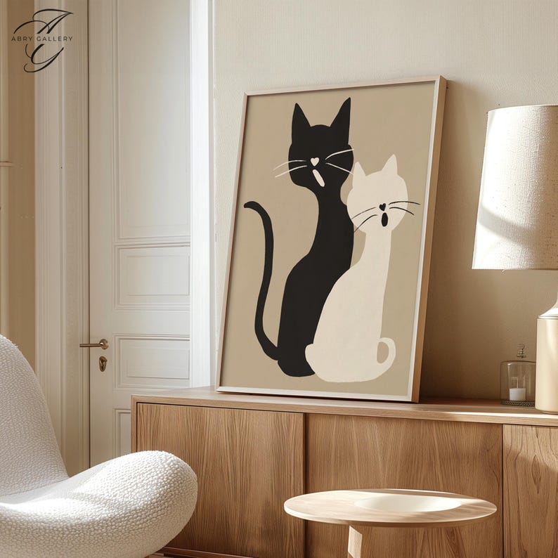 Minimalist Cat Art Print: Black and White Feline Poster MIN3 - Etsy