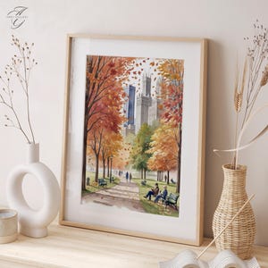 Lincoln Park Herbst Kunstdruck, Chicago Herbst Wandkunst, Aquarell Stadtpark Szene, Chicago Landschaft Dekor, Herbstlaub Kunstwerk, WT38