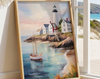 Coastal wall art, Lighthouse wallt Print, Cape Cod Seascape, ocean Beach house decor
