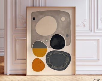 Mid Century Modern Abstrakter Kunstdruck: Erdige geometrische Formen