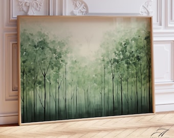 Misty Green Forest Art Print: Calming Woodland Wall Decor