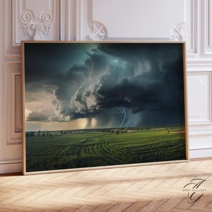 Stormy Sky Lightning Wall Art Print, Dramatic Landscape Poster, Nature Decor, Photorealistic Lightning Print, lightning sky poster, PAI17