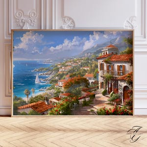 Mediterranean Village Art Print: Seaside Coastal Landscape