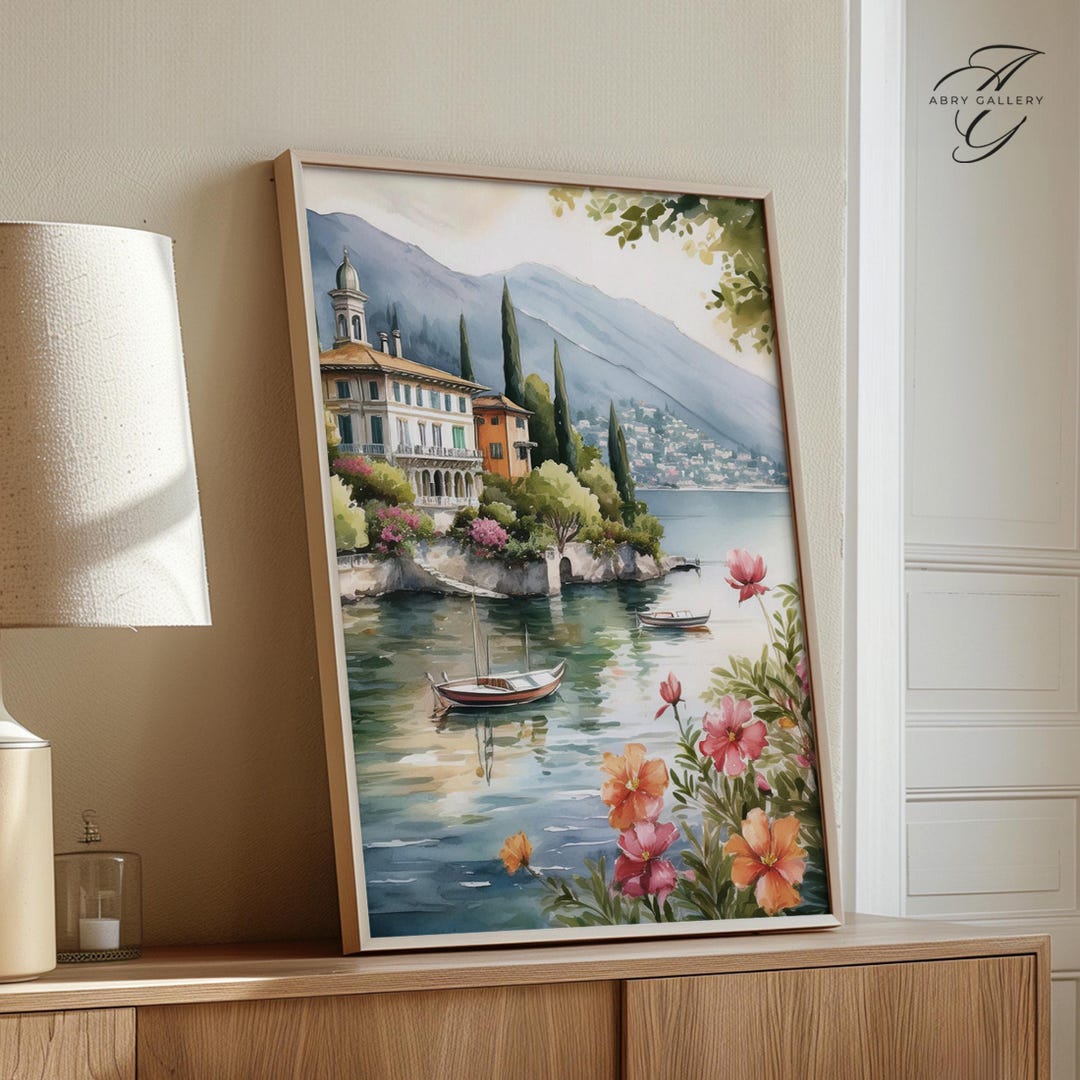 Lake Como Art Print: Italian Villa Watercolor Landscape - Etsy