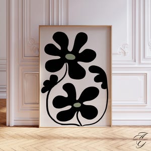 Arte mural minimalista de flores negras, estampado floral moderno, póster de estilo escandinavo, decoración botánica abstracta MIN22