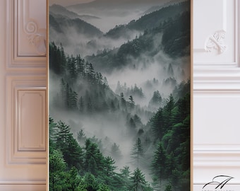 Foggy Forest Print: Green Nature Wall Art