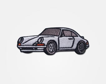 White 911 Embroidered Iron-On Car Patch
