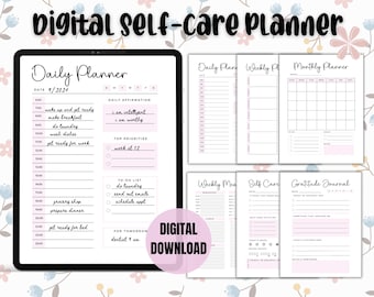 Planificador de autocuidado Planificador diario, semanal y mensual, diario de atención plena imprimible Planificador de comidas de amor propio Planificador Goodnotes para iPad Salud mental
