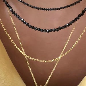 Black Spinel Choker Necklace: Dainty 3mm Faceted Gemstone Beads