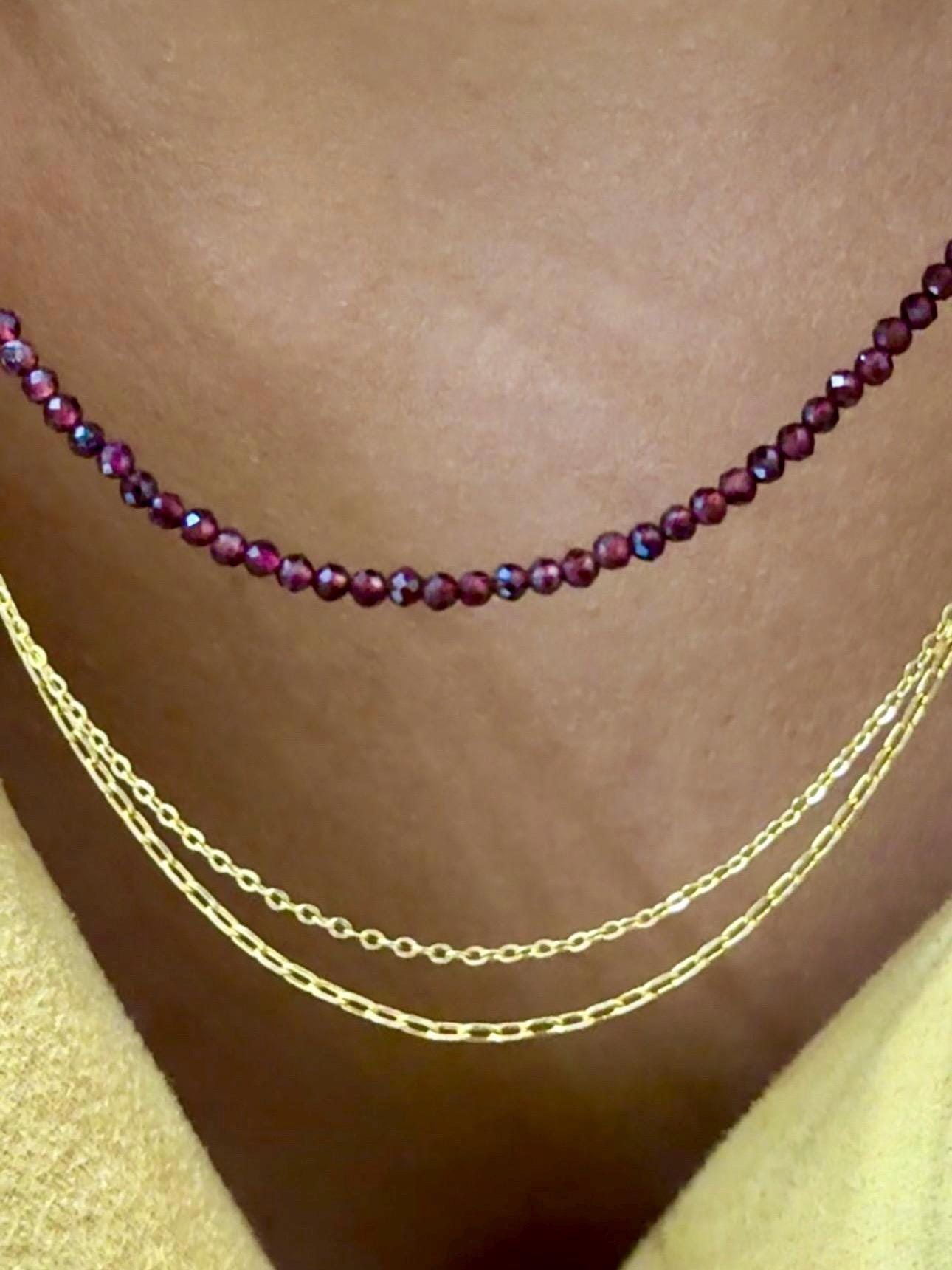 Dainty Red Garnet Minimalist Necklace, Layering Boho Jewelry