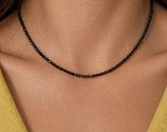 Dainty 2 or 3 mm Black Spinel Choker Necklace – Minimalist Layering Jewelry