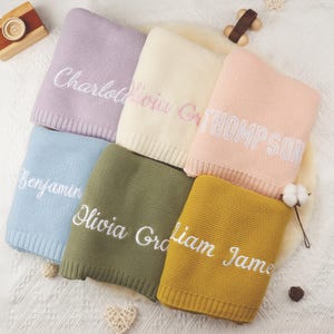 Personalized Baby Blanket With Name,Embroidered Name Blanket,Knitted Baby Name Blanket, Stroller Blanket,Baby shower Gift,  Newborn gift