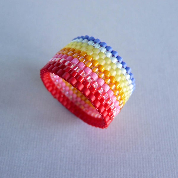 Rainbow Band - Hand Woven Ring US Size 8 1/2