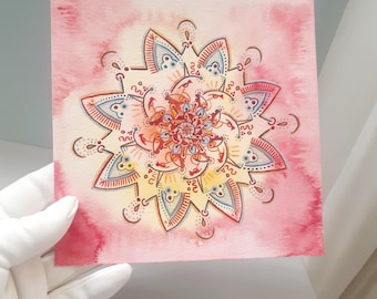 Mandala Wall Art Original Watercolor Painting Meditation Room Decor