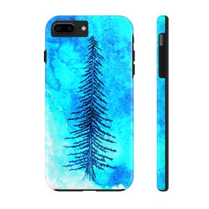 Custodia per telefono con albero di pino blu, regalo per amanti della natura, custodia protettiva per telefono, custodia con design foresta, accessorio per avventure all'aria aperta, custodia resistente per iPhone