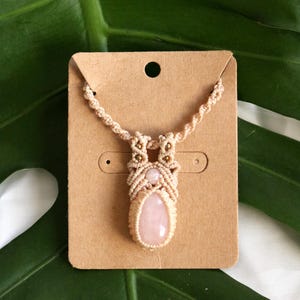 Macrame Necklace with Rose Quartz, Handmade Necklace, Healing