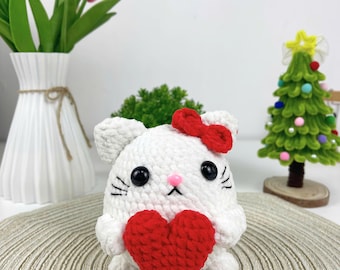 Valentine Crochet Cat Pattern, Heart Holding Kitty Amigurumi (PDF)