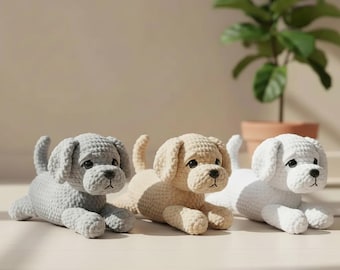 Patrón de ganchillo para perro maltés, cachorro tumbado amigurumi (patrón en PDF)