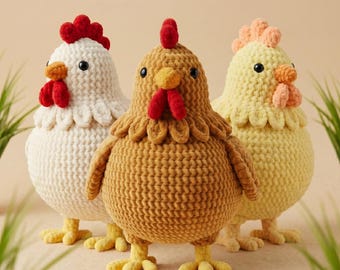 Patrón de ganchillo de gallina en PDF, patrón de amigurumi de gallina de peluche, juguete de ganchillo de gallina de granja, lindo peluche de gallina