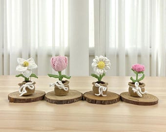 Flower Pot Crochet Patterns – Daisy, Tulip, Rose, Daffodil (PDF)