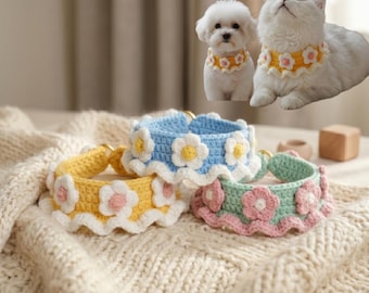 Dog Collar Crochet Pattern, Daisy Flower Pet Collar PDF Tutorial, Cute Puppy Accessory Handmade Gift