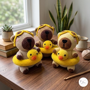Capybara Crochet Pattern, Summer Capybara with Duck Float Amigurumi Tutorial, Cute Plush DIY Gift